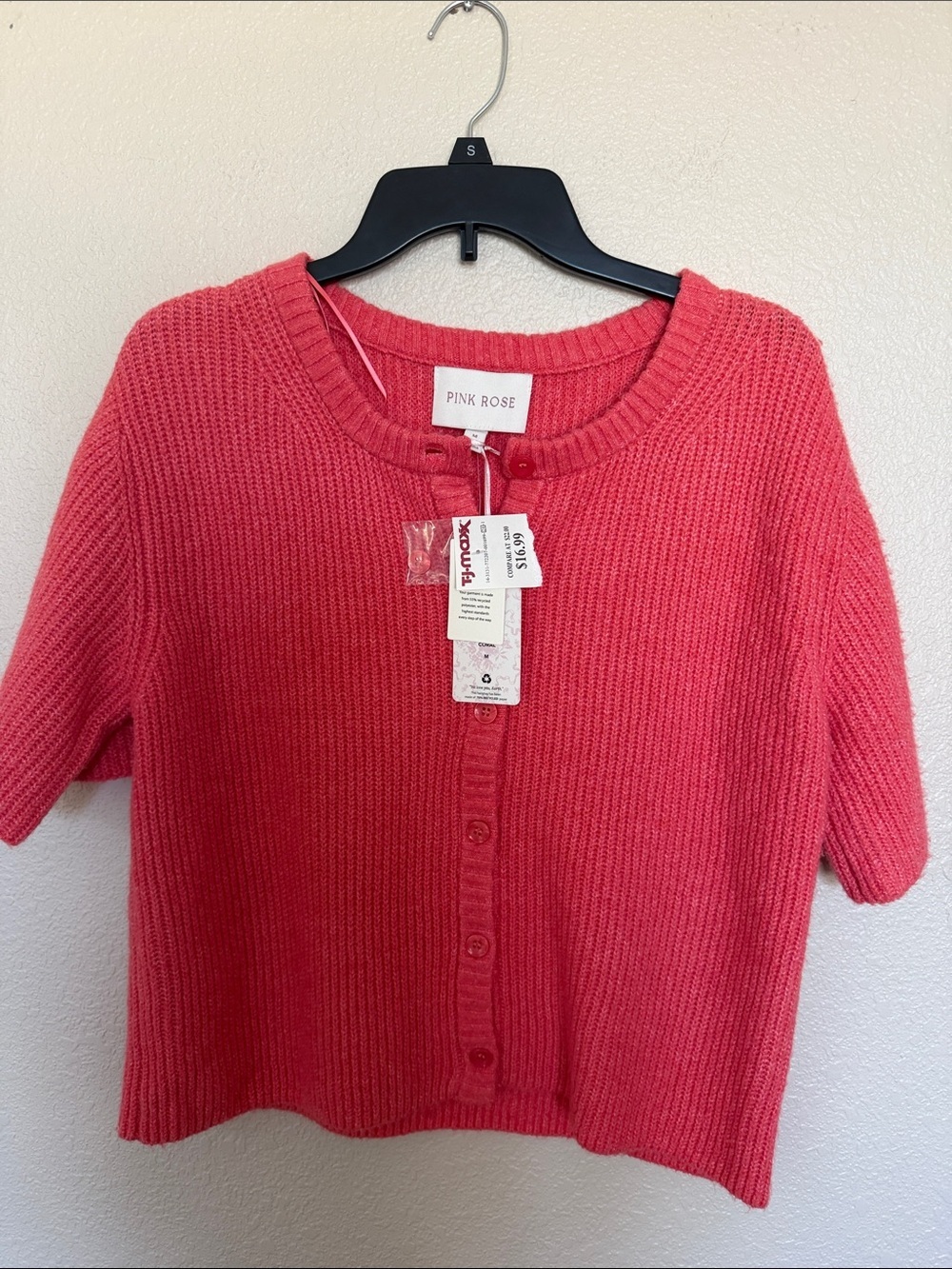 Pink Rose Coral-Pink Short Sleeve Knit Cardigan